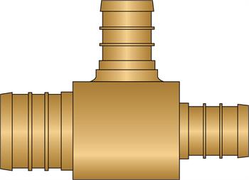 3/4" × 1/2" × 1/2" PEX No Lead Brass Tee