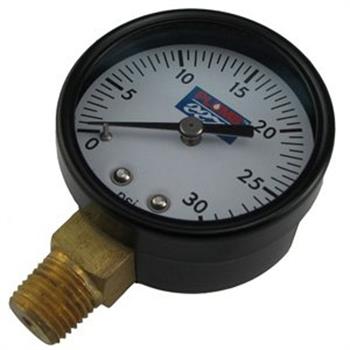 PRESSURE GAUGE 30psi 1/4" LOWER MOUNT 2" Dial, Steel Case