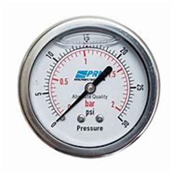 LIQ PRESS GAUGE 30# 1/4" BM 2.5" Dial, SS, Case