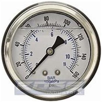 LIQ PRESS GAUGE 160# 1/4" BM 2.5" Dial, SS Case