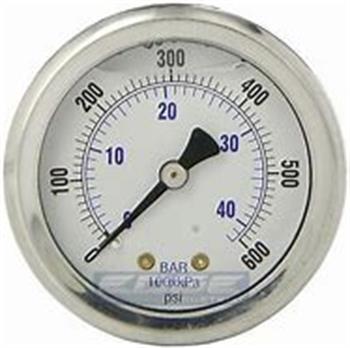 LIQ PRESS GAUGE 600# 1/4BM 2.5" Dial, SS case