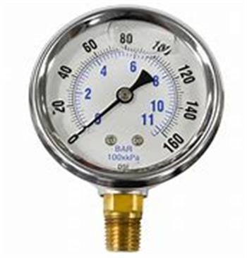 PRESS GAUGE 160# 1/4"LM 4" Dial, Liquid Filled
