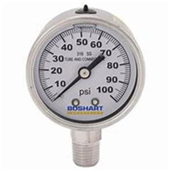 PRESS GAUGE 100psi, 1/4" LM all-stainless, 2.5" Dial