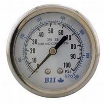 PRESS GAUGE 100psi, 1/4" BM all-stainless, 2.5" Dial