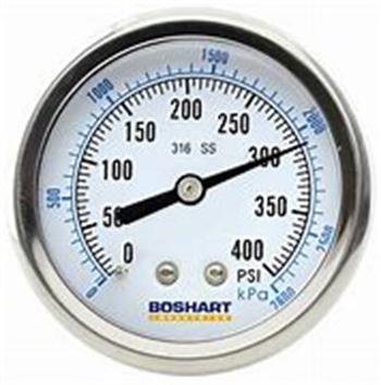 PRESS GAUGE 300psi 1/4" BM all-stainless, 2.5" Dial