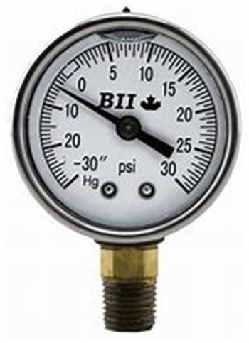 VACUUM GAUGE 30-0hg, 1/4" LM 2.5" Stainless Case Liquid